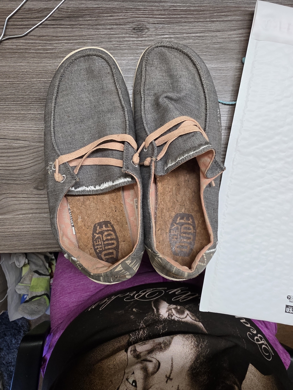 Hey Dude Wally Stretch Casual Shoes in Grey with Pink Accents